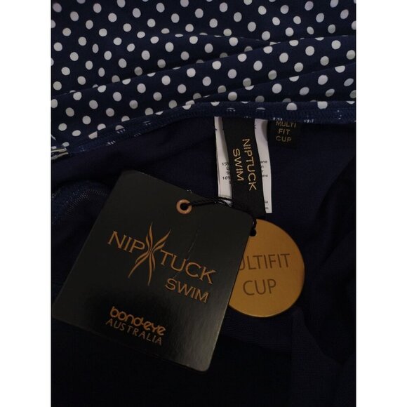 Nip Tuck Swim Women's Navy Polka Dot One-Piece Swimsuit,(16), Adjustable Straps - Picture 3 of 8